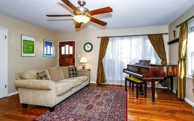 Living room with original wood floors